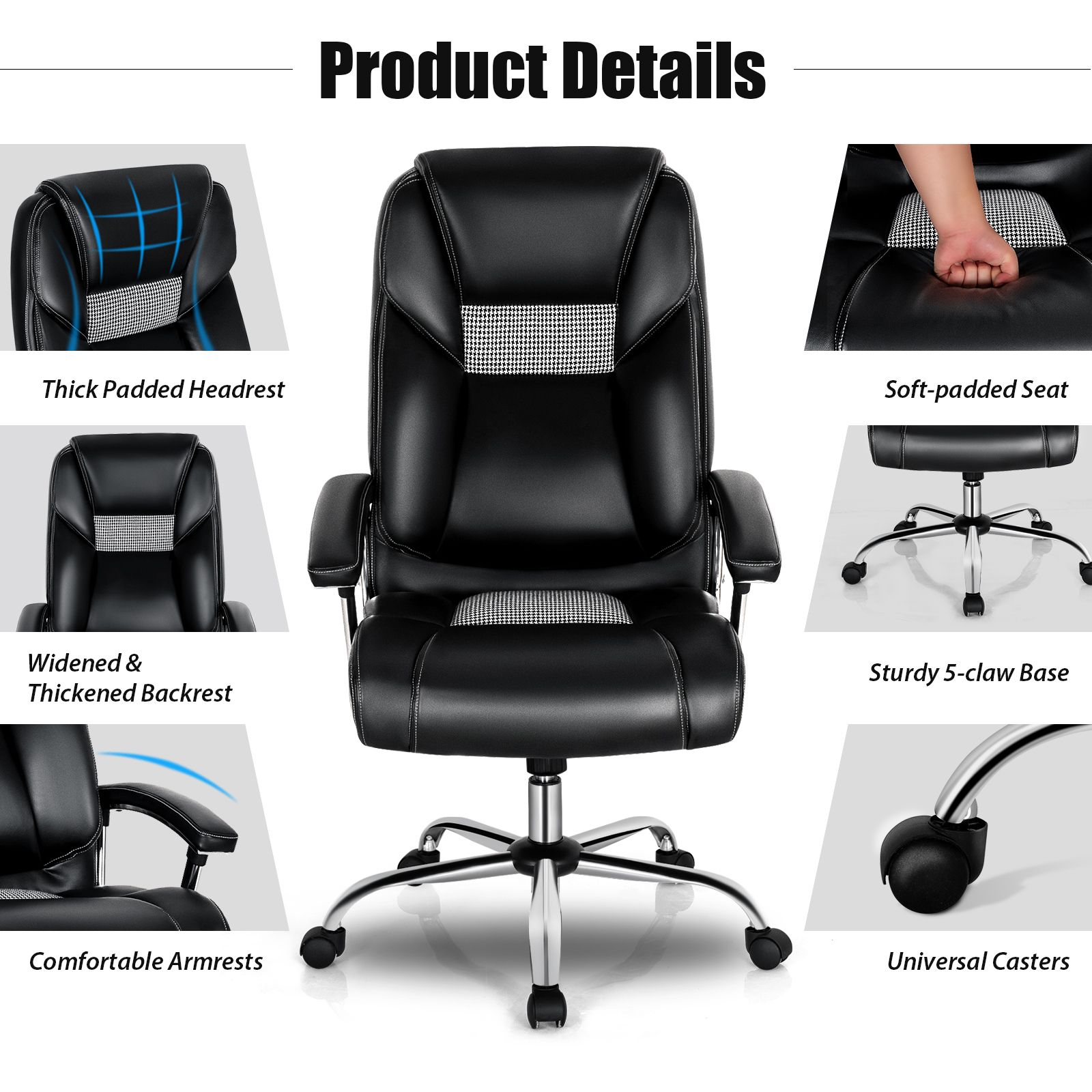 PVC Leather High-back Executive Chair with Padded Armrests